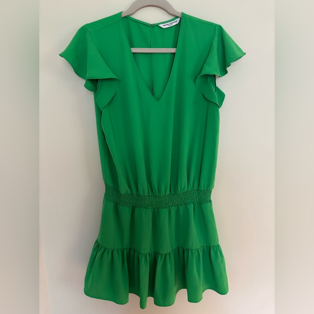 Amanda Uprichard Marsha Grass Green Elastic Skort Blouson Romper Dress Sz M - Picture 2 of 5